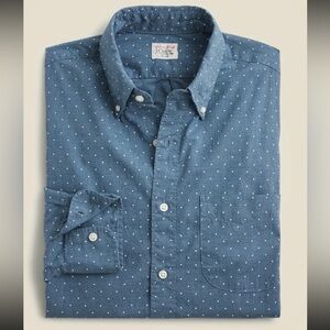 J. Crew Slim Secret Wash cotton poplin shirt Blue with White Dots Slim Fit L